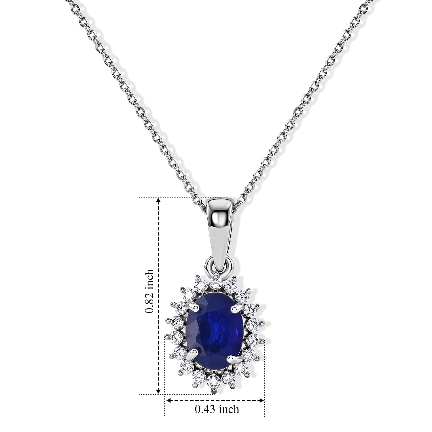 Luxuriant - Blue Spinel & Lab Grown Diamond Pendant with Chain (Size 18) in Rhodium Overlay Sterling Silver 1.72 Ct.