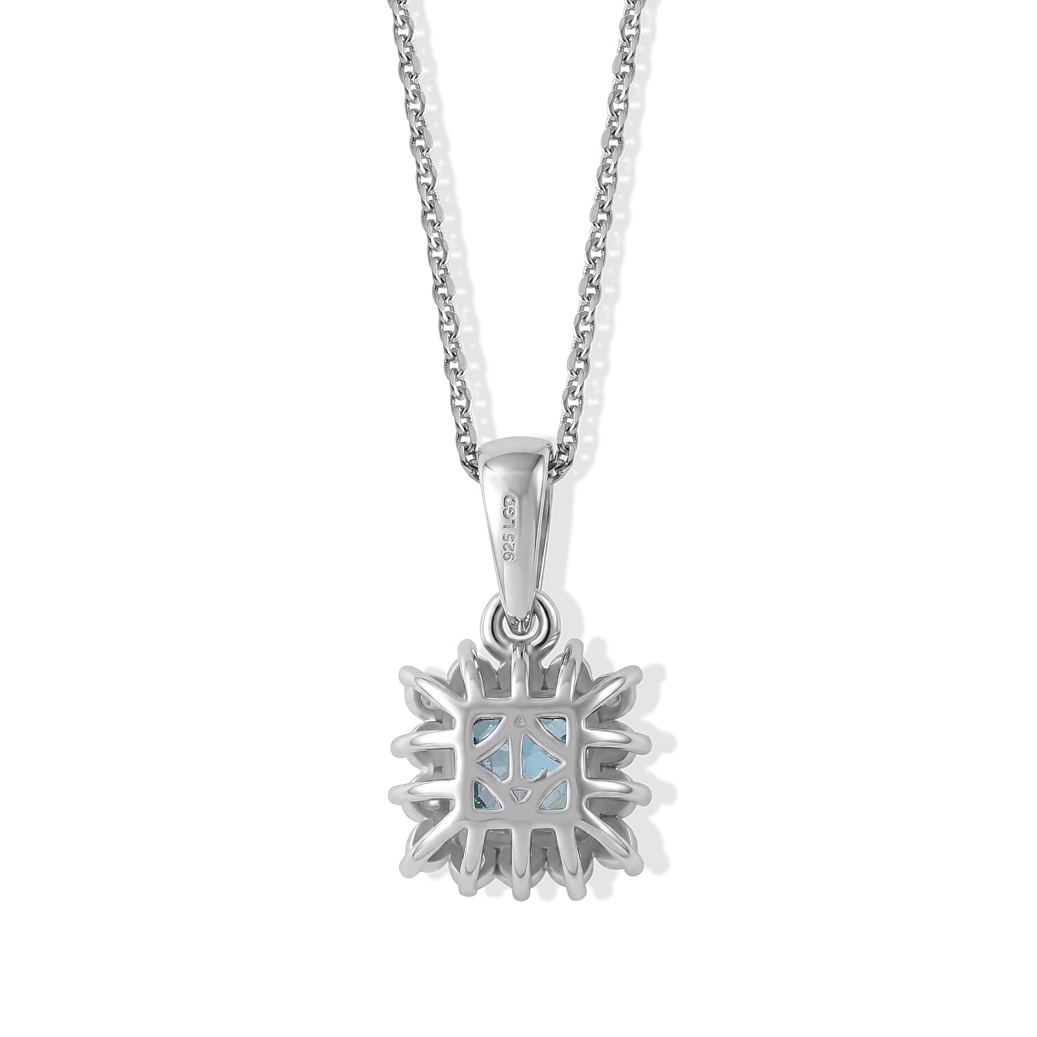 Blue Zircon,  Lab Grown Diamond Pendant with Chain (Size 20) in Rhodium Overlay Sterling Silver 0.40 ct  1.800  Ct.