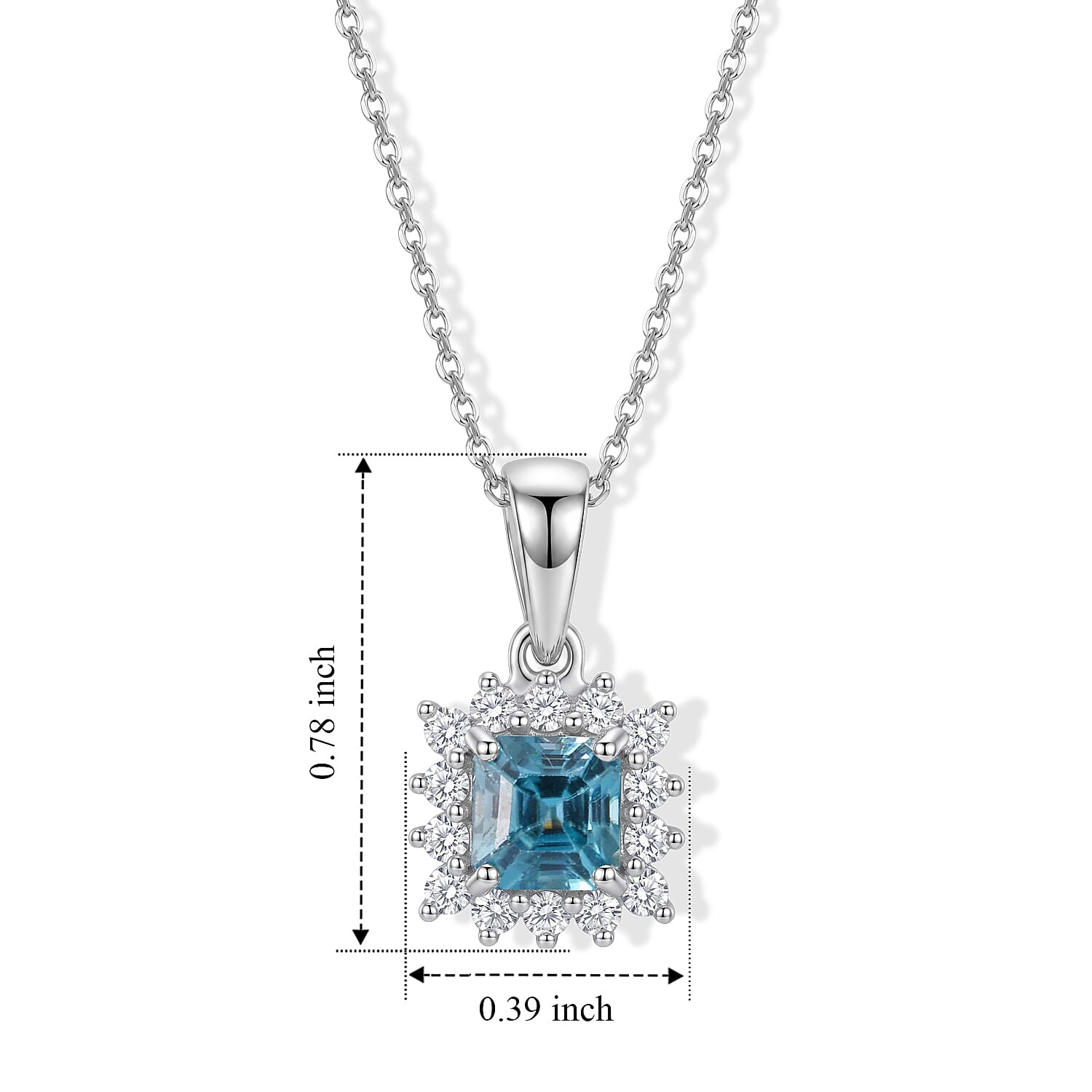 Blue Zircon,  Lab Grown Diamond Pendant with Chain (Size 20) in Rhodium Overlay Sterling Silver 0.40 ct  1.800  Ct.