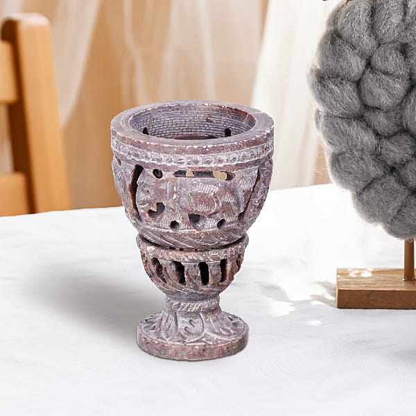 Nakkashi Set of 2 decorative hand carved soapstone egg holders (7.5X3.5 CM) - IVORY-GREY.