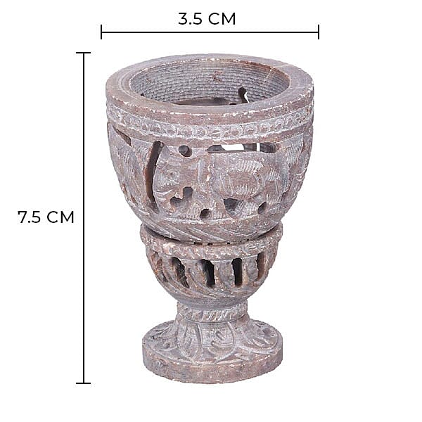 Nakkashi Set of 2 decorative hand carved soapstone egg holders (7.5X3.5 CM) - IVORY-GREY.