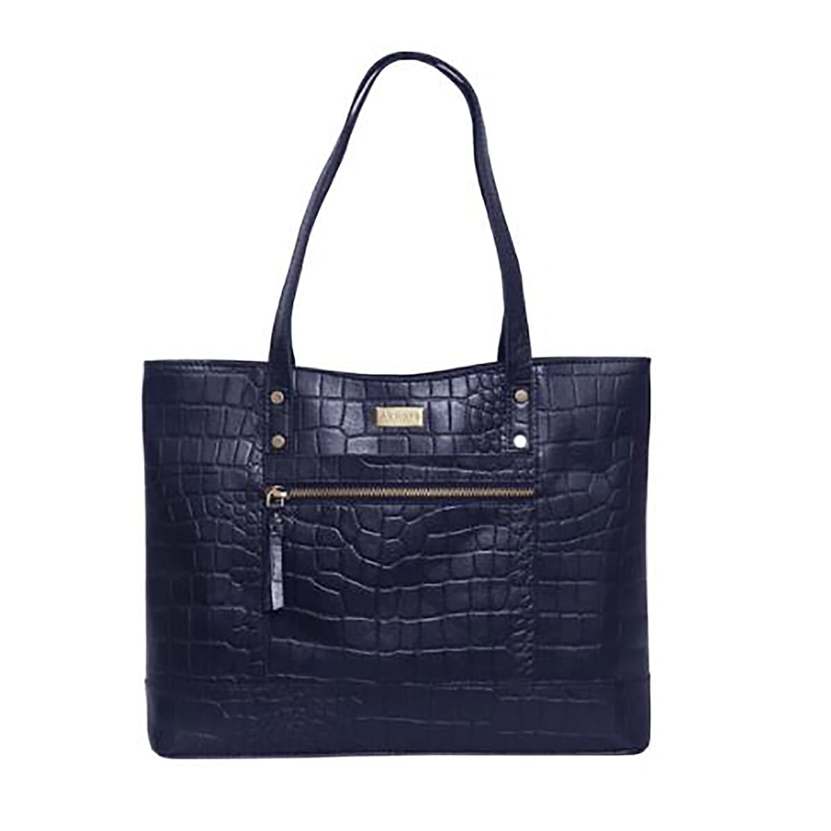 Assots London HELENE - 100% Genuine Croc Leather Handbag (Size 39x26x10cm) - Navy