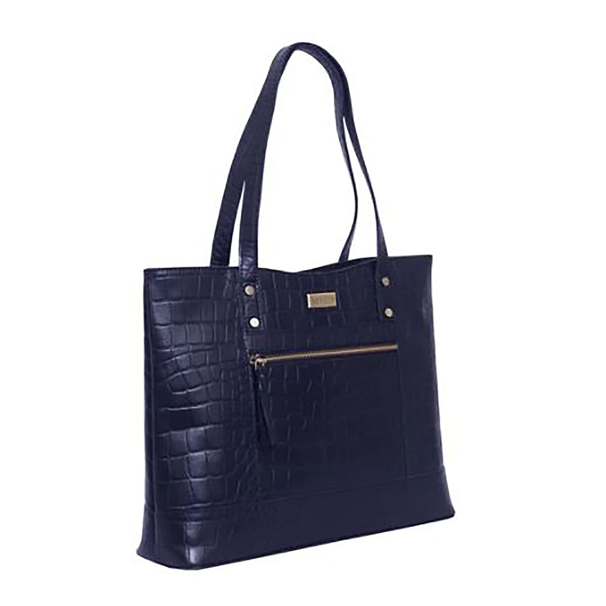 Assots London HELENE - 100% Genuine Croc Leather Handbag (Size 39x26x10cm) - Navy
