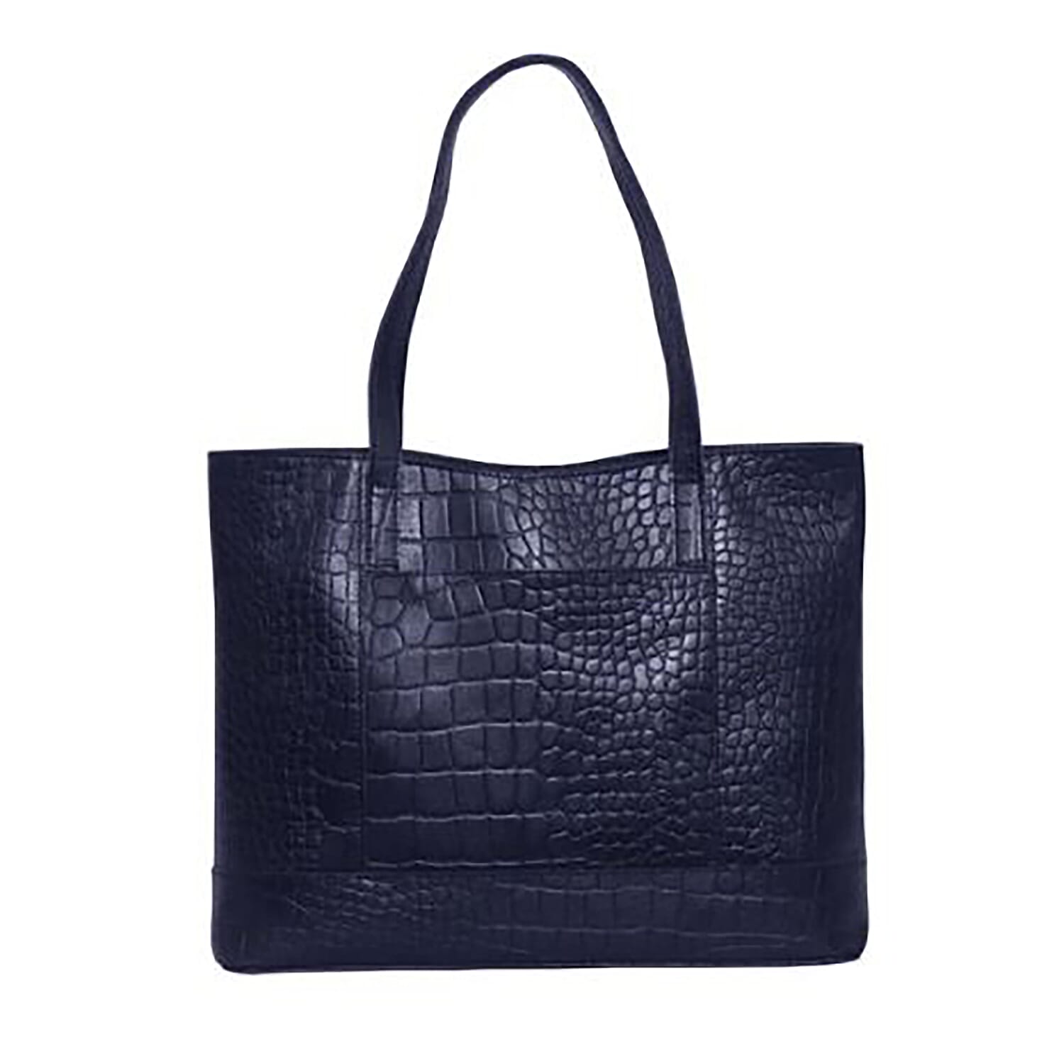 Assots London HELENE - 100% Genuine Croc Leather Handbag (Size 39x26x10cm) - Navy