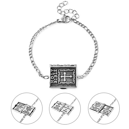 Holy Bible Bracelet (Size 7 with 1.5 Extender) in Stainless Steel