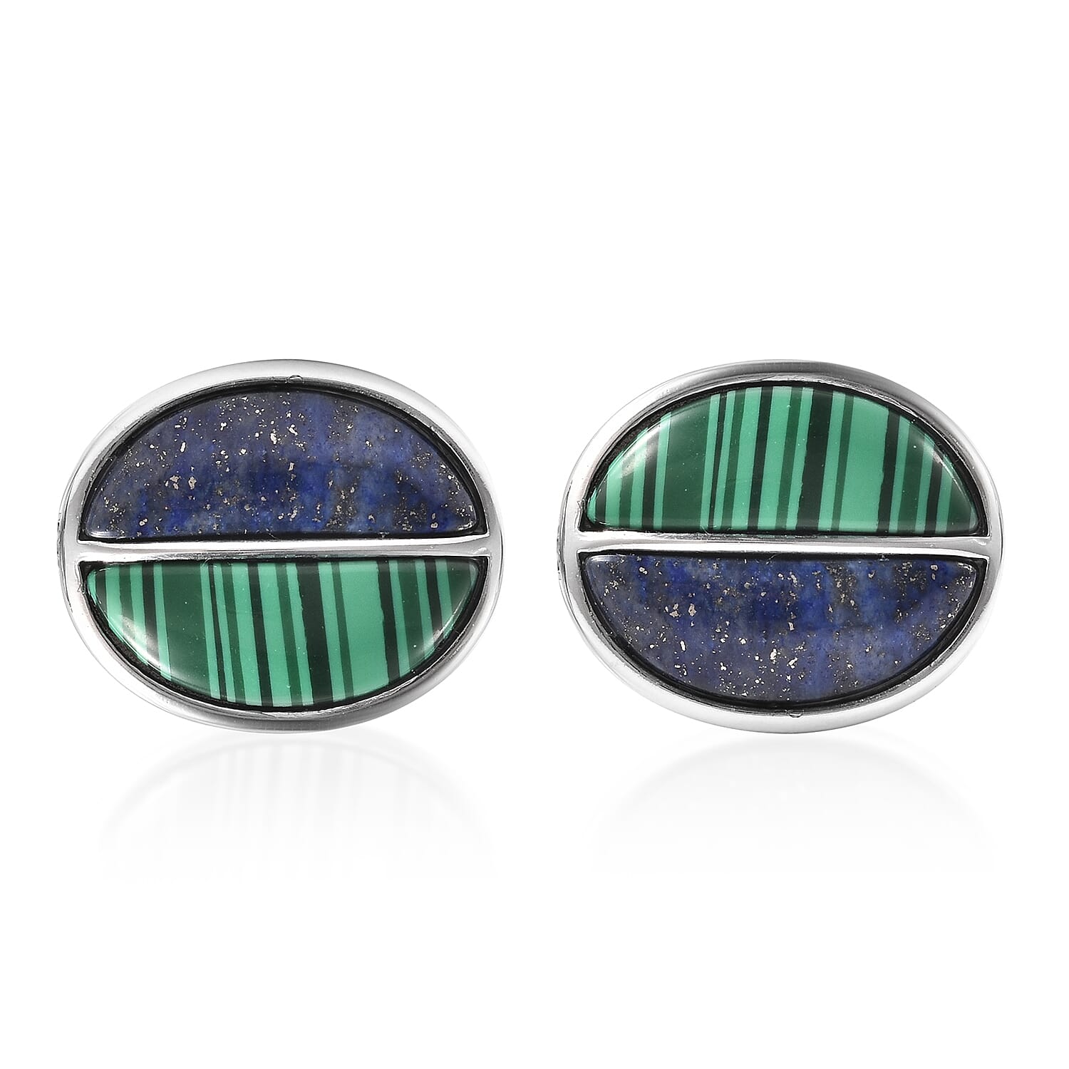 Simulated Malachite and Lapis Lazuli Cufflinks in Stainless Steel 14.24 Ct.
