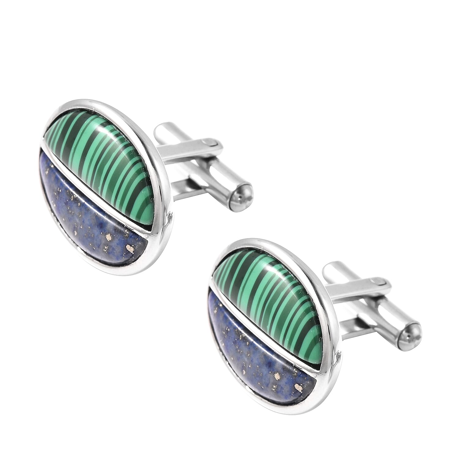 Simulated Malachite and Lapis Lazuli Cufflinks in Stainless Steel 14.24 Ct.
