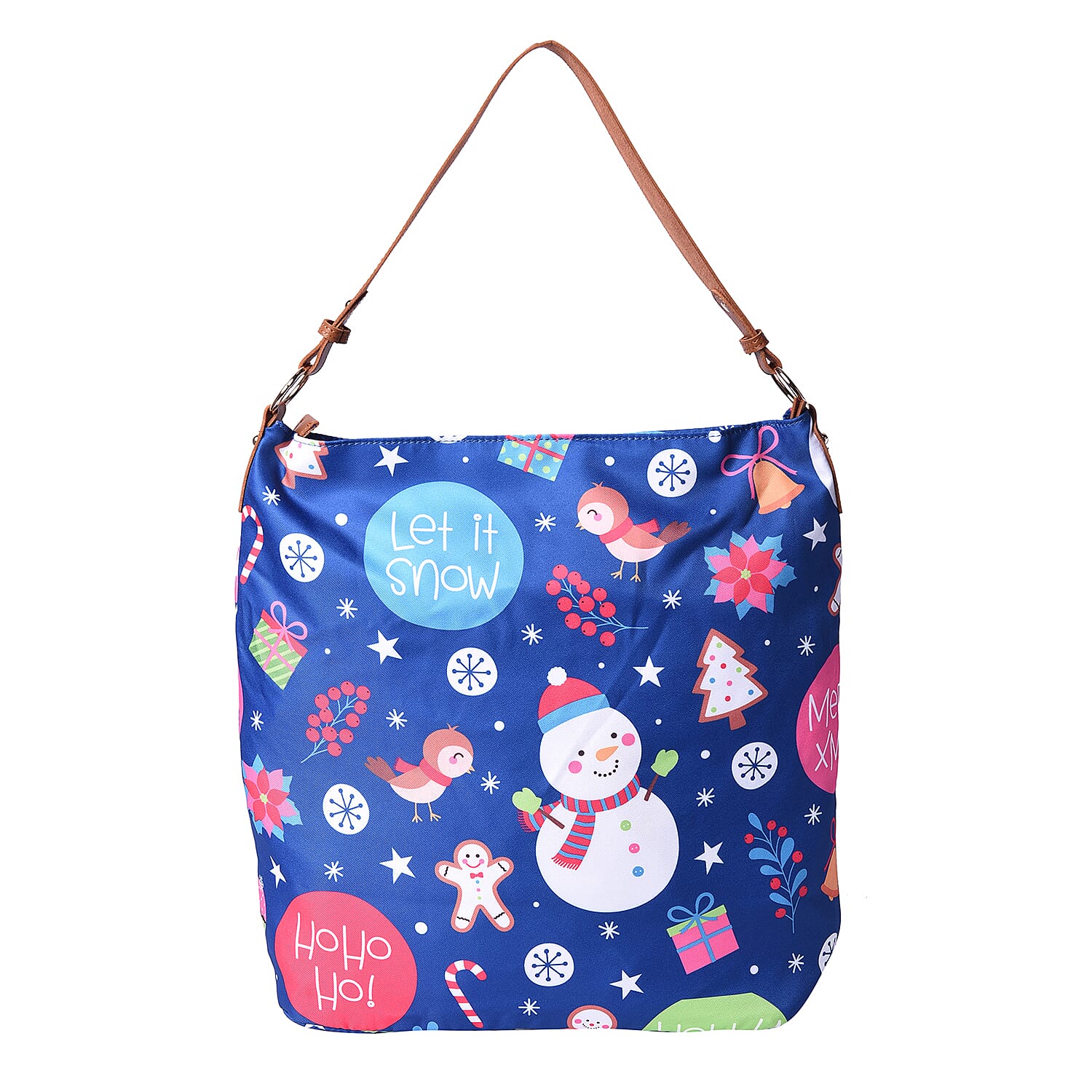 Snowman Print Tote Bag (34x14x37cm) - Teal