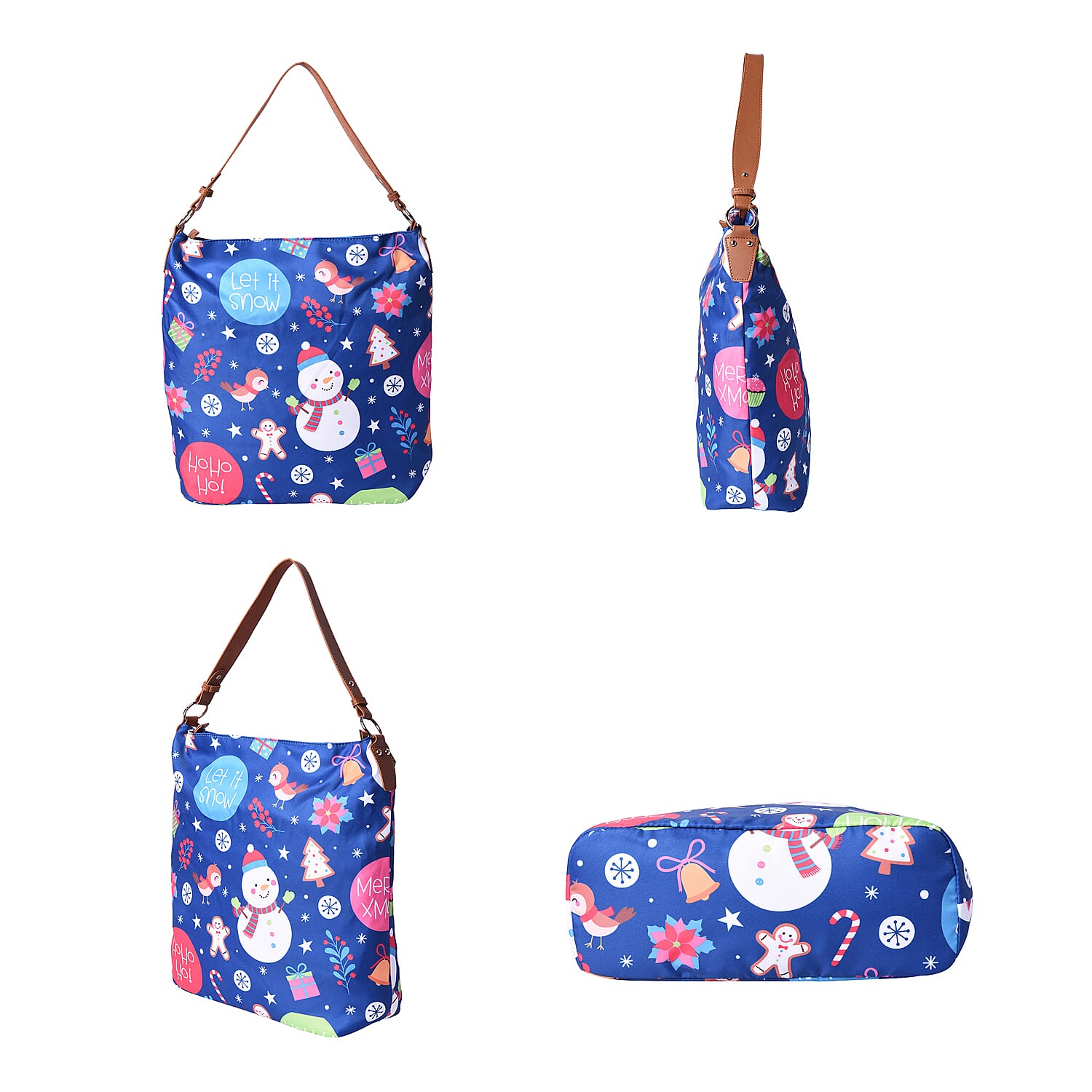 Snowman Print Tote Bag (34x14x37cm) - Teal