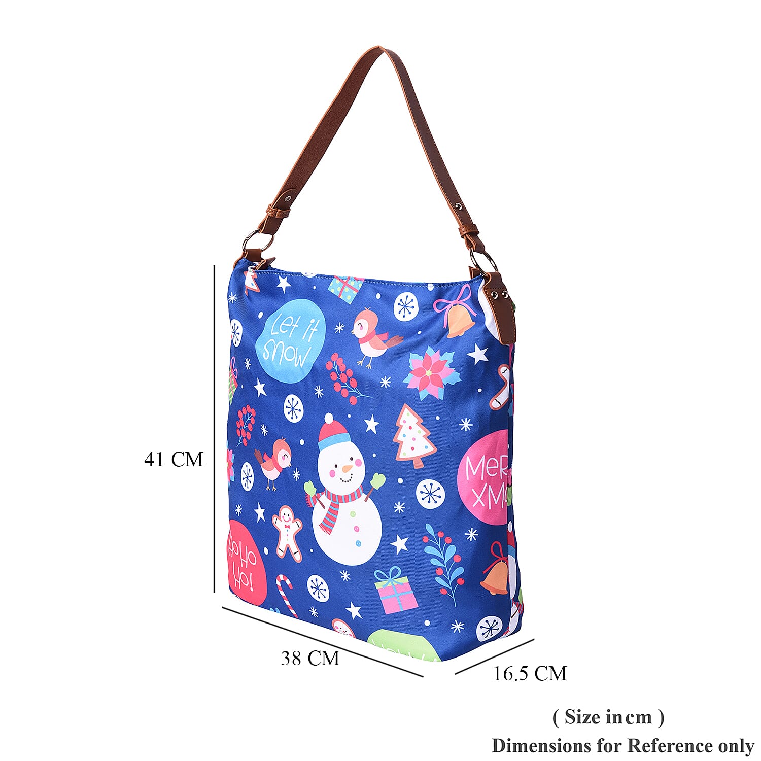 Snowman Print Tote Bag (34x14x37cm) - Teal