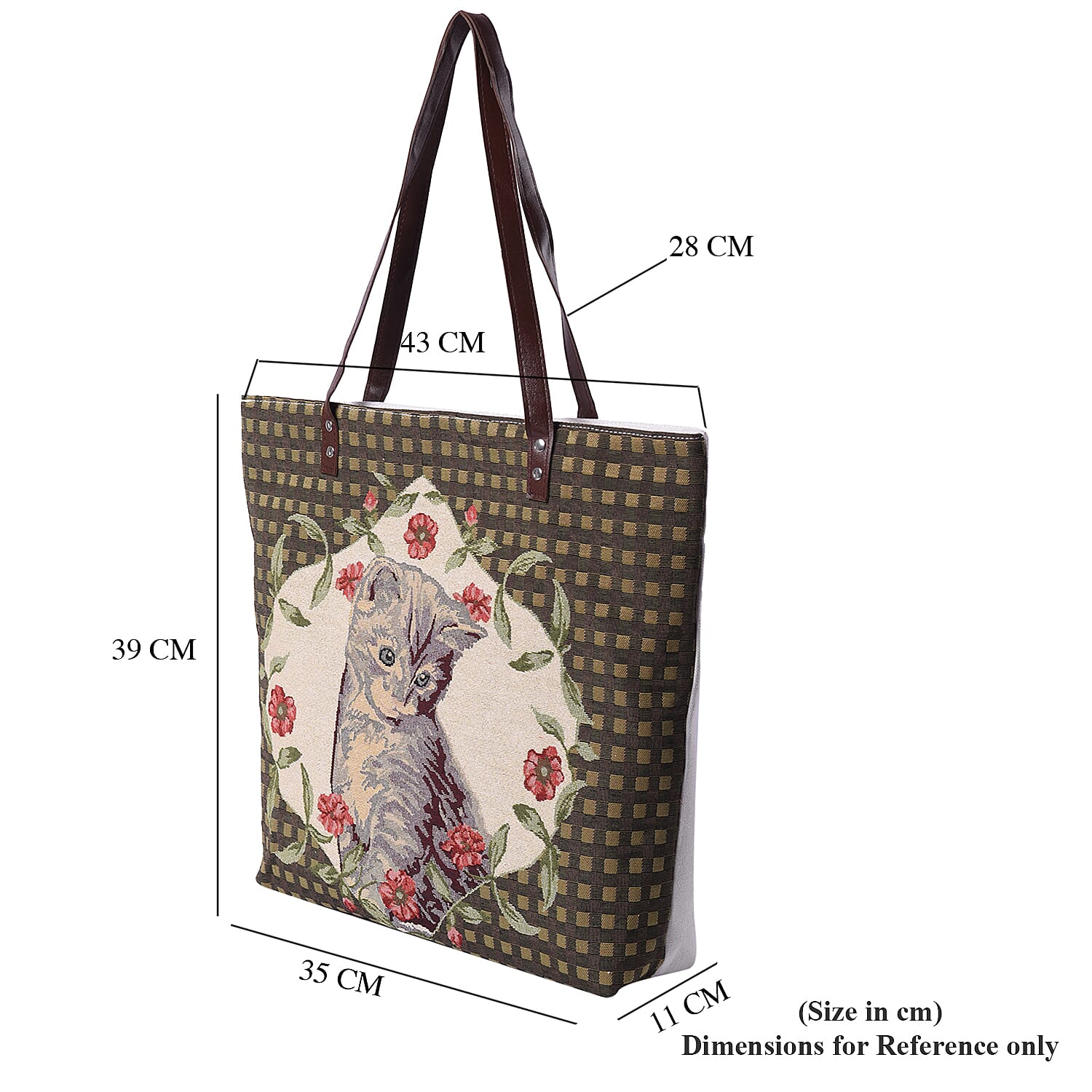 Lovely Cat Pattern Large Tote Bag (Size 35x11x39 Cm) - Brown and Multi