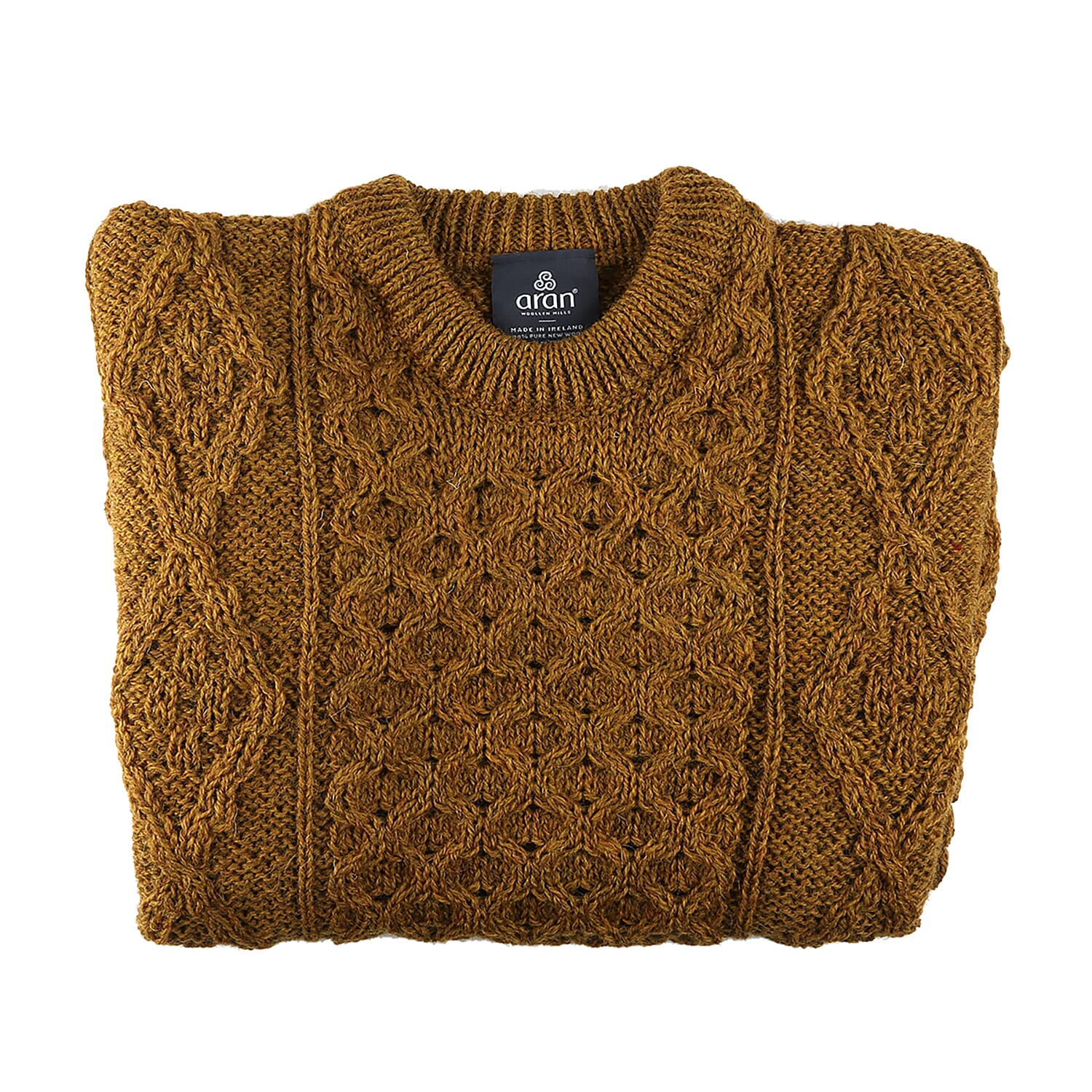 ARAN 100% Pure New Wool Irish Sweater (Size XS) - Mustard