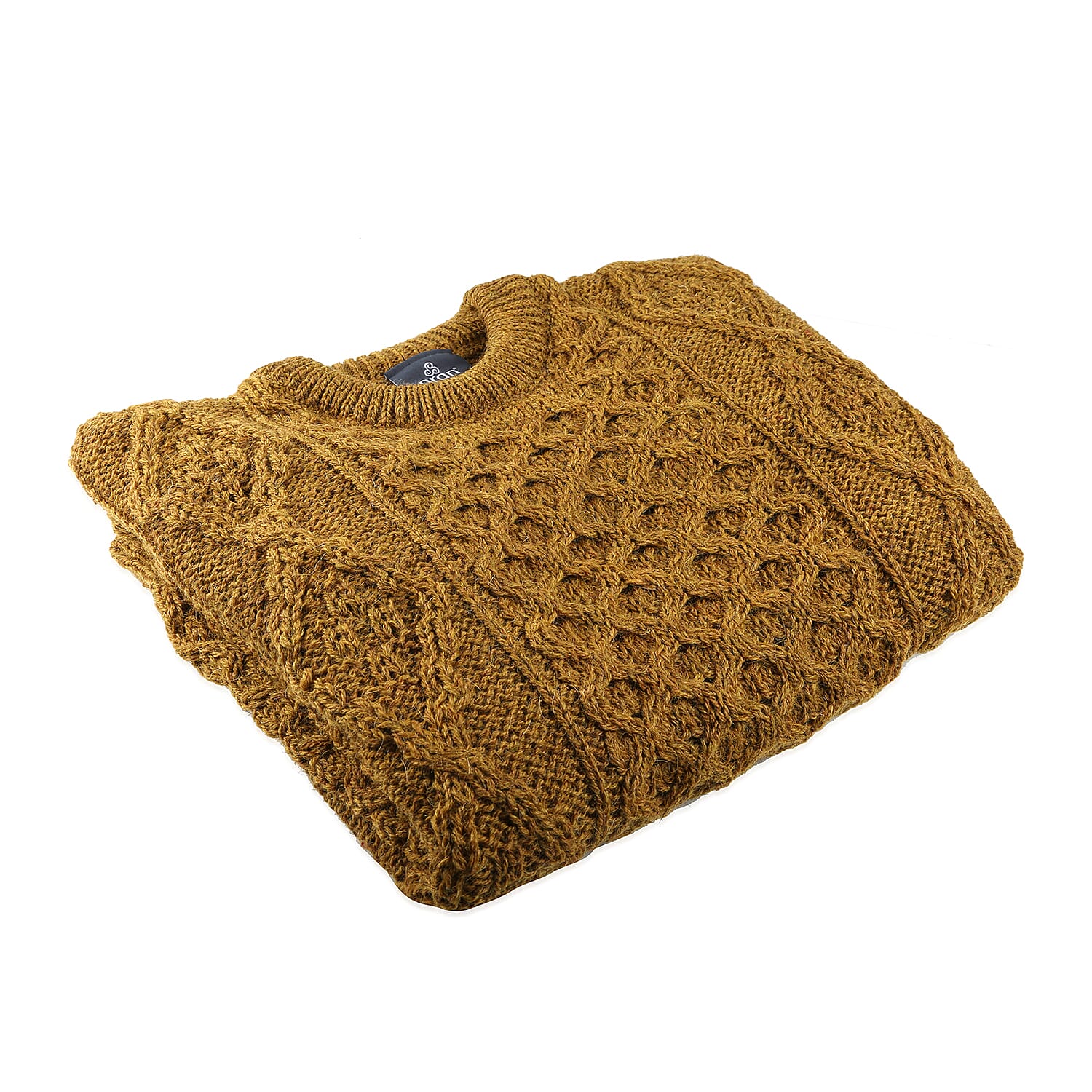 ARAN 100% Pure New Wool Irish Sweater (Size XS) - Mustard