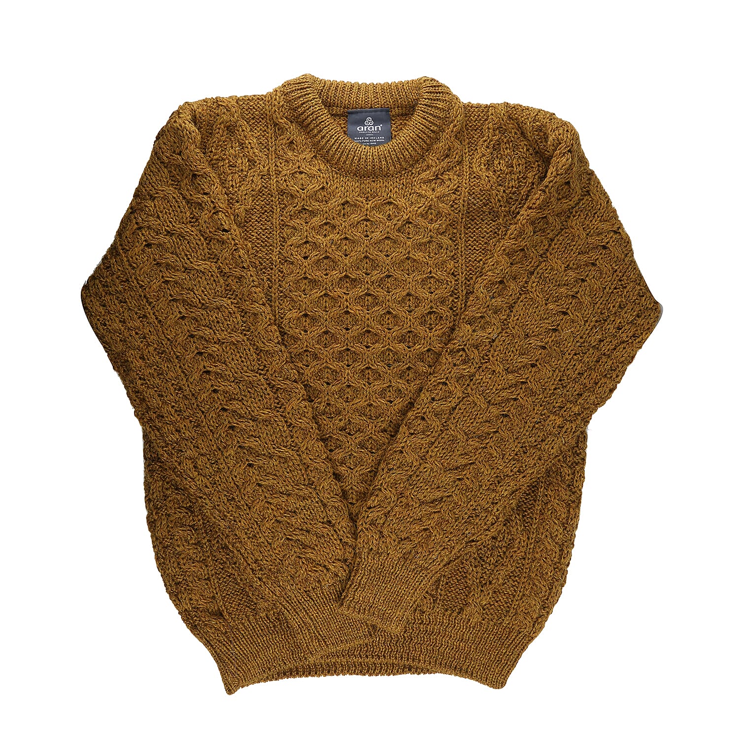 ARAN 100% Pure New Wool Irish Sweater (Size XS) - Mustard