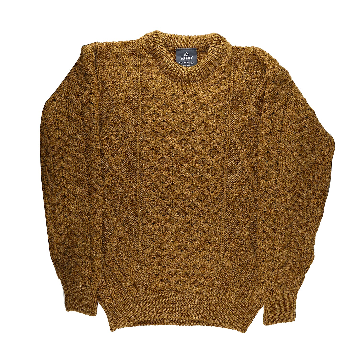 ARAN 100% Pure New Wool Irish Sweater (Size XS) - Mustard