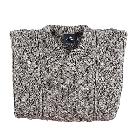 ARAN 100% Pure New Wool Sweater (Size XS) - Grey