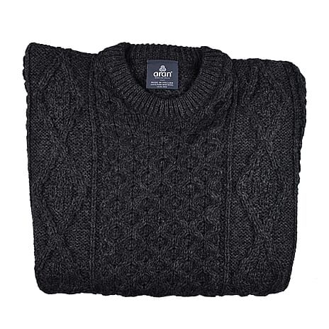 ARAN 100% Pure New Wool Irish Sweater (Size XS) - Charcoal