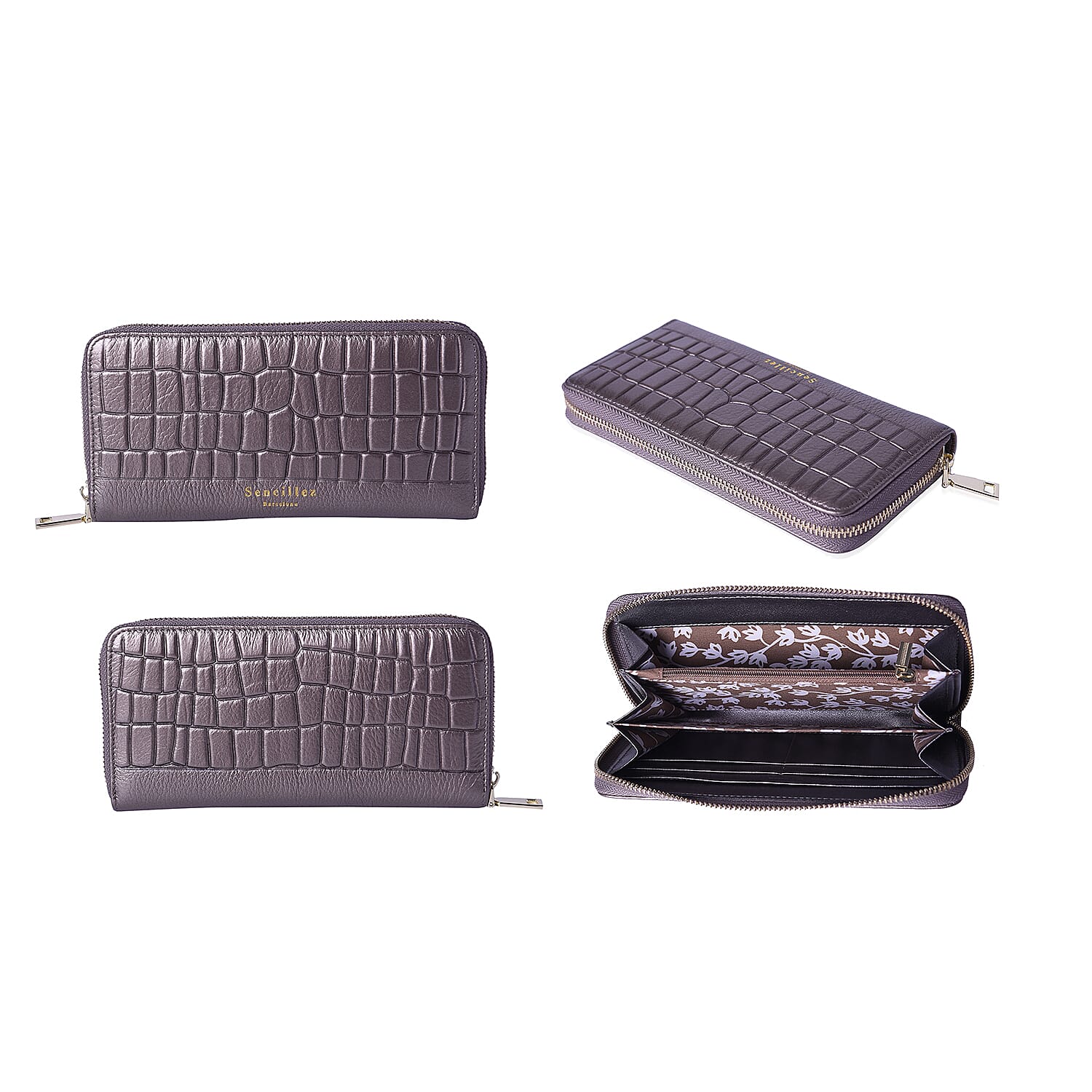 Sencillez 100% Genuine Leather RFID Protected Croc Embossed Wallet (Size 19x2x10cm) - Metallic Bronze