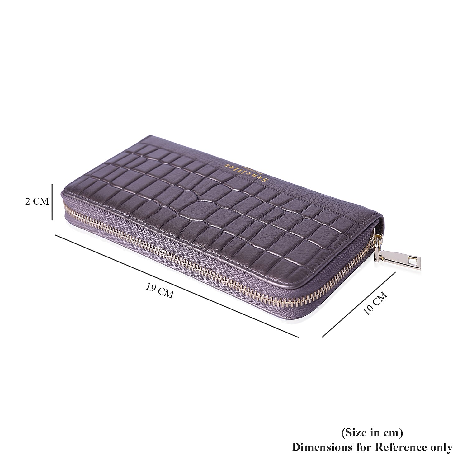 Sencillez 100% Genuine Leather RFID Protected Croc Embossed Wallet (Size 19x2x10cm) - Metallic Bronze