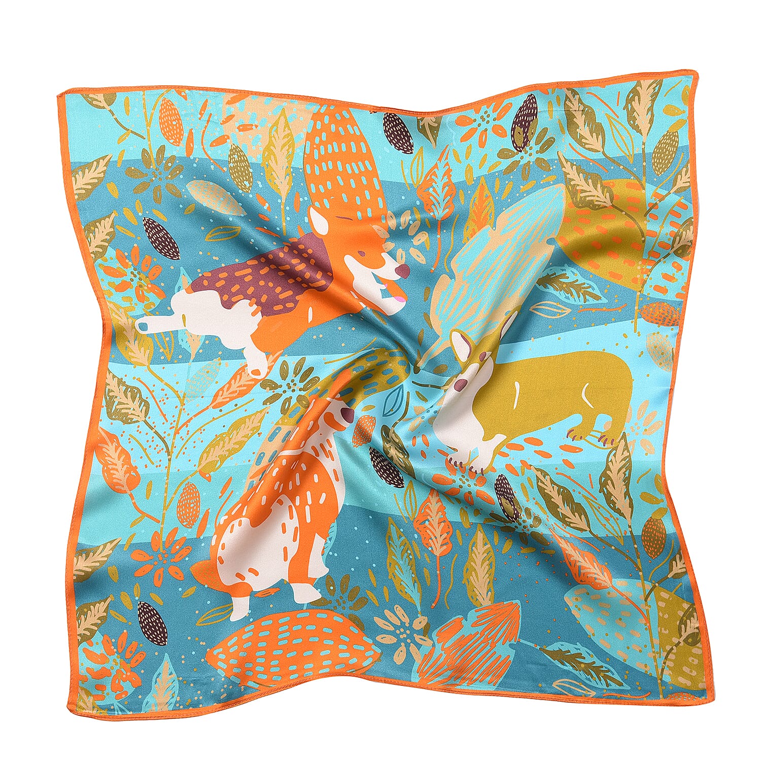 LA MAREY Pure 100% Mulberry Silk Scarf in Pembroke Welsh Corgi Print