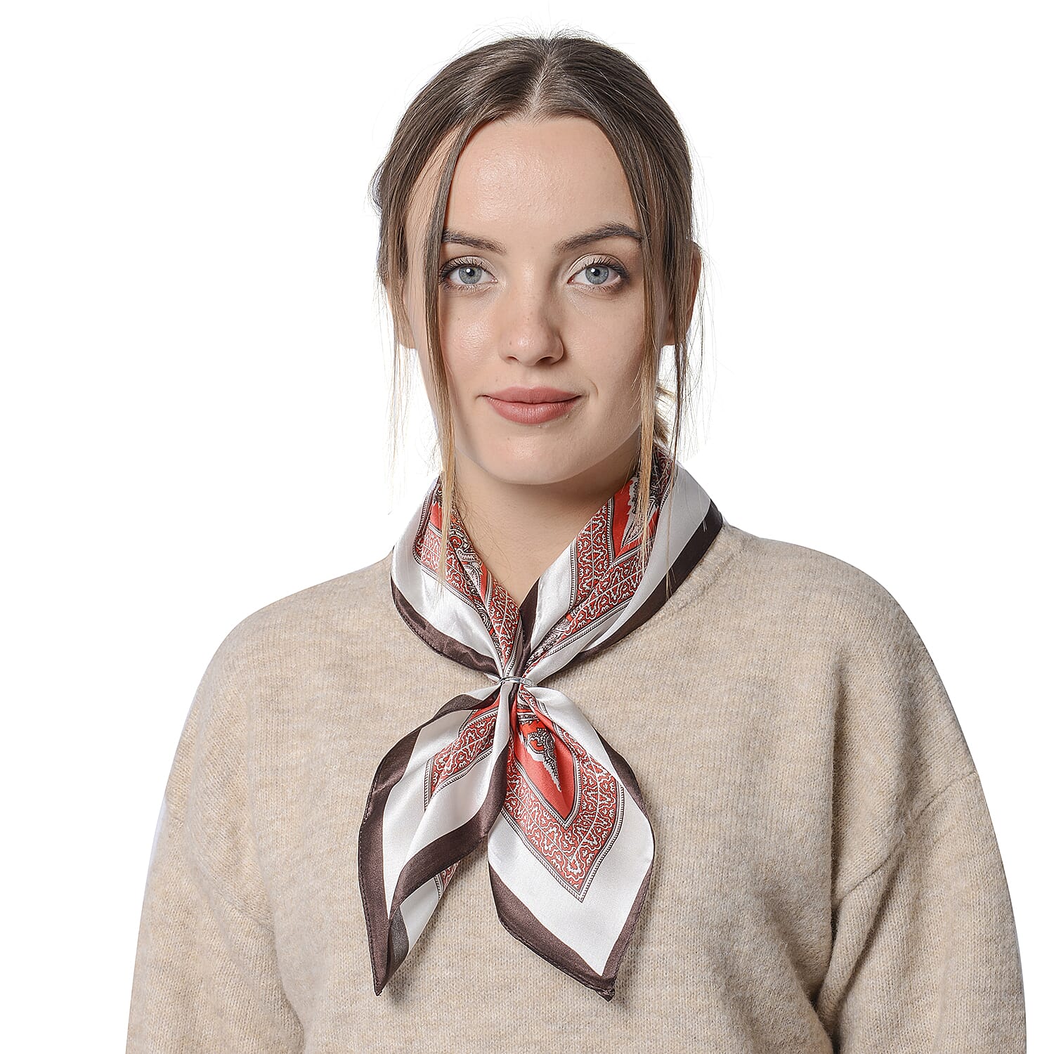 LA MAREY Pure 100% Mulberry Silk Scarf in Red Paisley Pattern