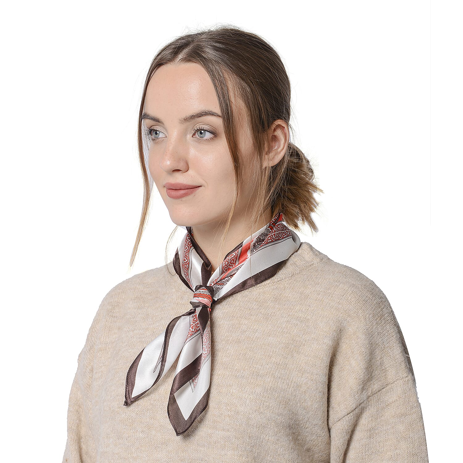 LA MAREY Pure 100% Mulberry Silk Scarf in Red Paisley Pattern