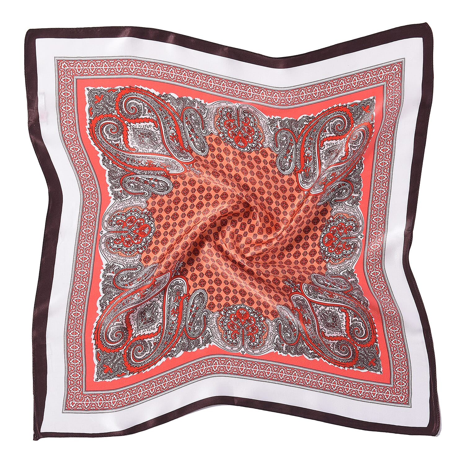 LA MAREY Pure 100% Mulberry Silk Scarf in Red Paisley Pattern