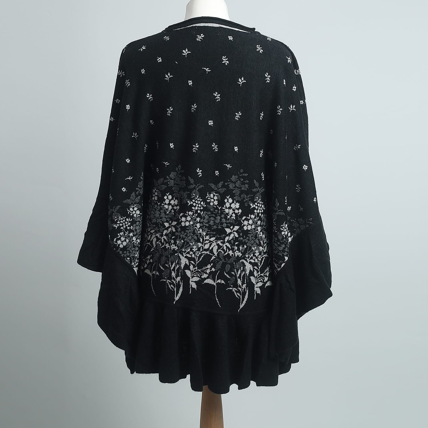 Floral Print Poncho (size 95x70cm) - Black