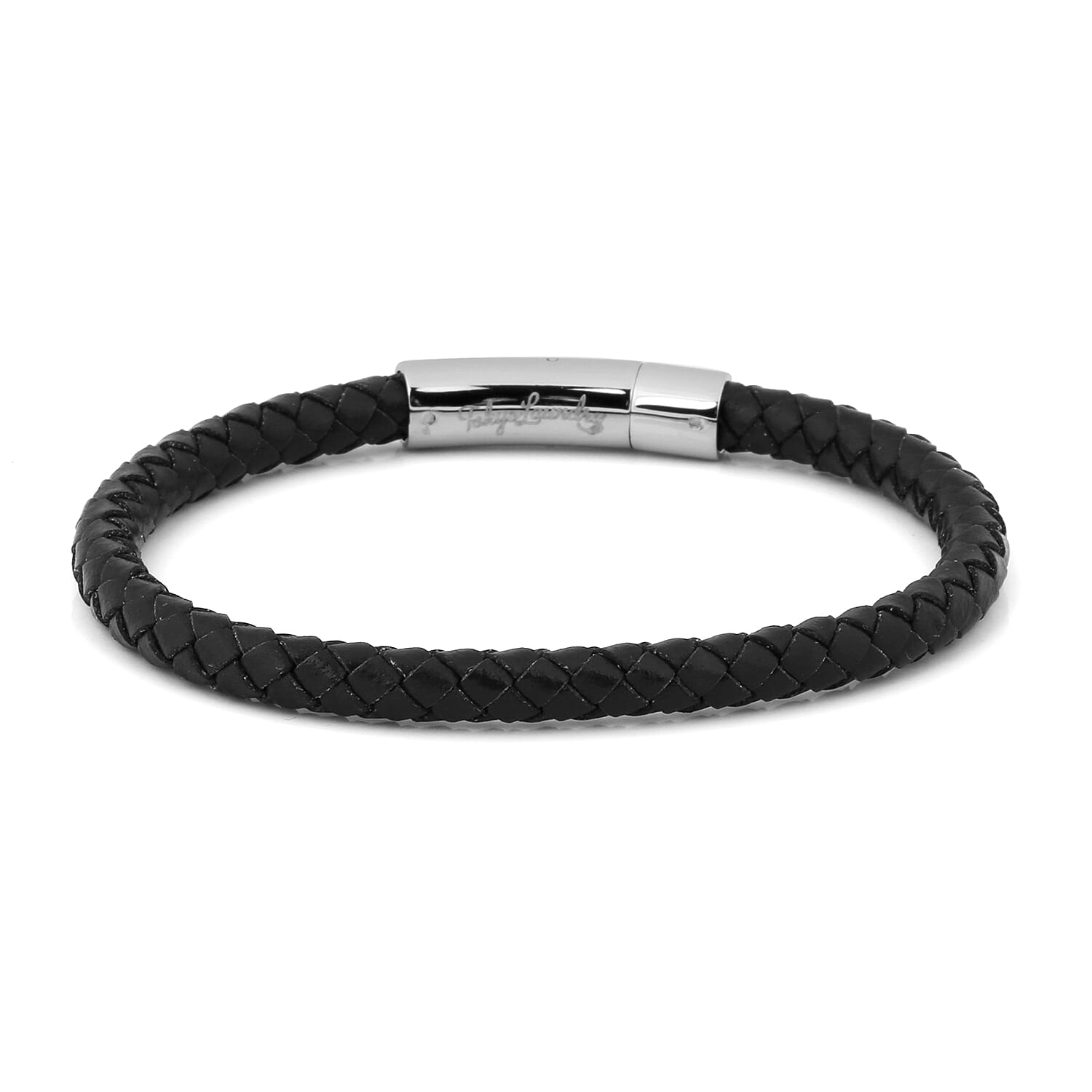 Blue Leather Bracelet (Size 8) in Stainless Steel