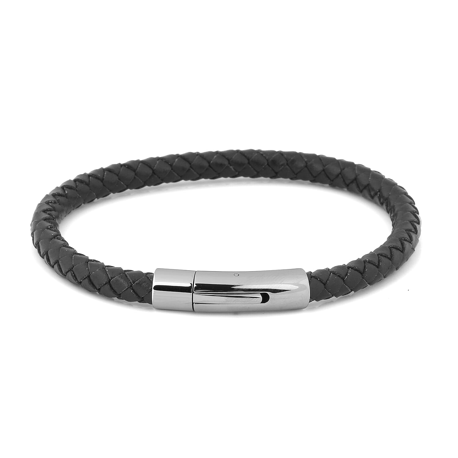 Blue Leather Bracelet (Size 8) in Stainless Steel