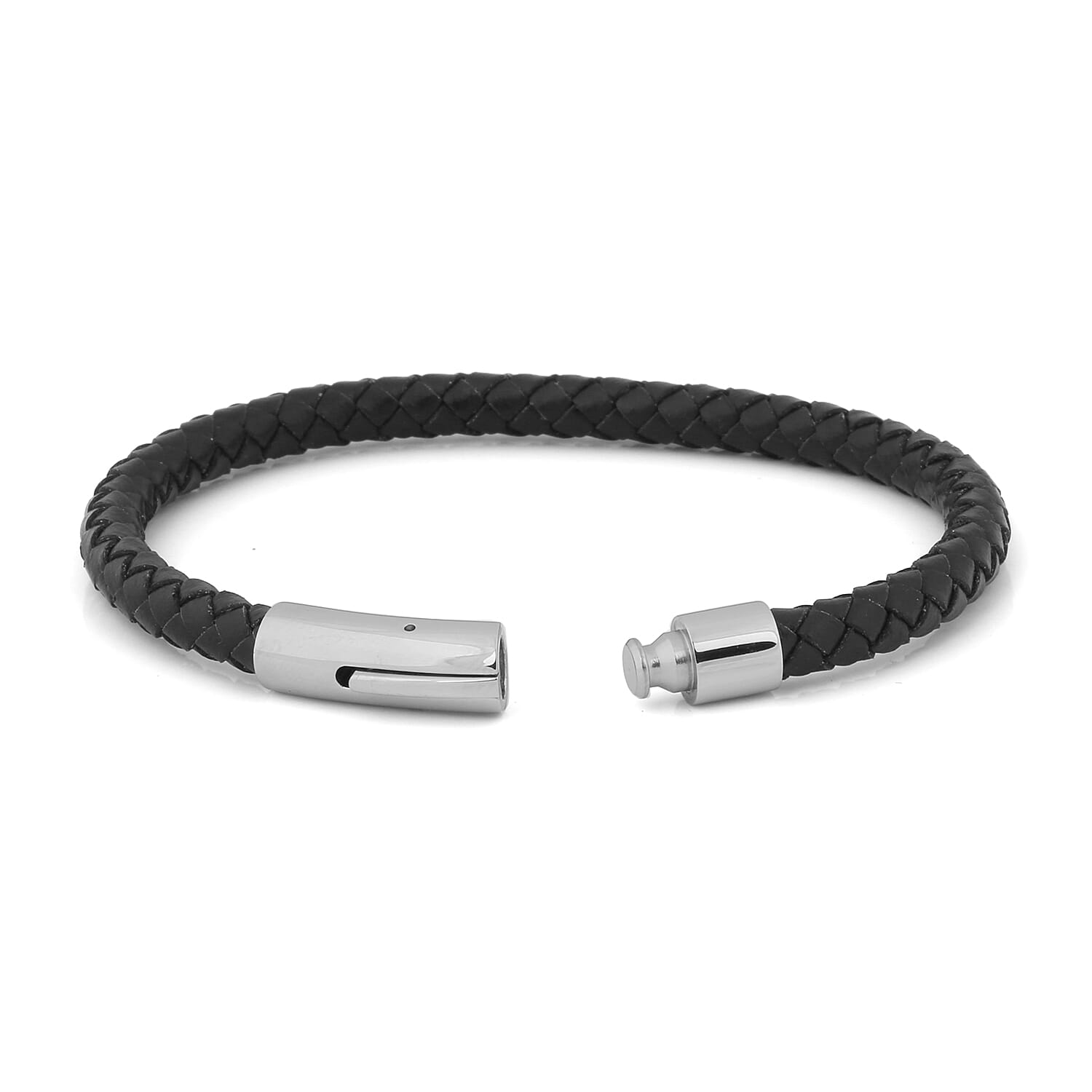 Blue Leather Bracelet (Size 8) in Stainless Steel