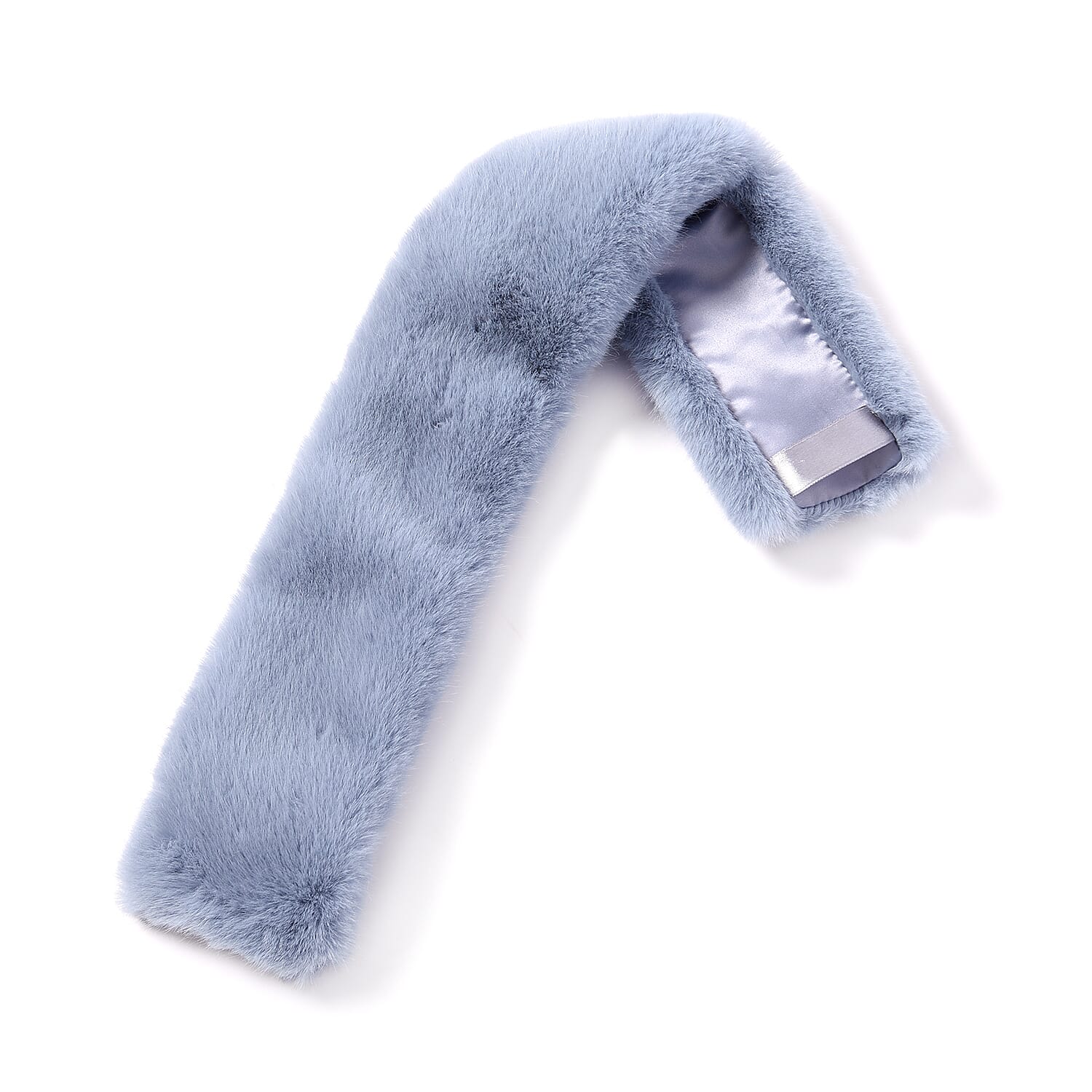 Light Blue Faux Fur Scarf (58x10cm) with Navy Blue Leopard Print Satin Scarf (70x70cm)