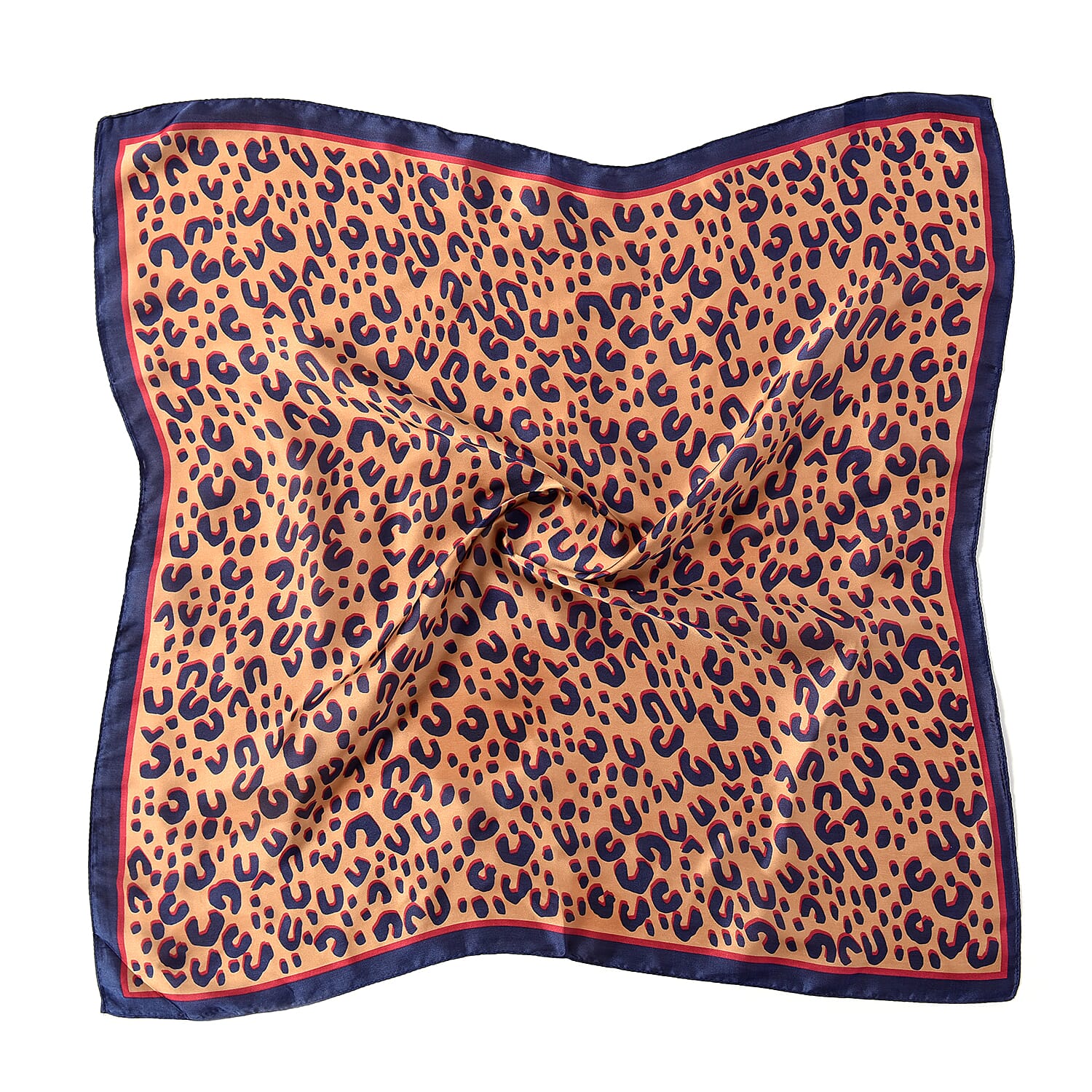 Light Blue Faux Fur Scarf (58x10cm) with Navy Blue Leopard Print Satin Scarf (70x70cm)