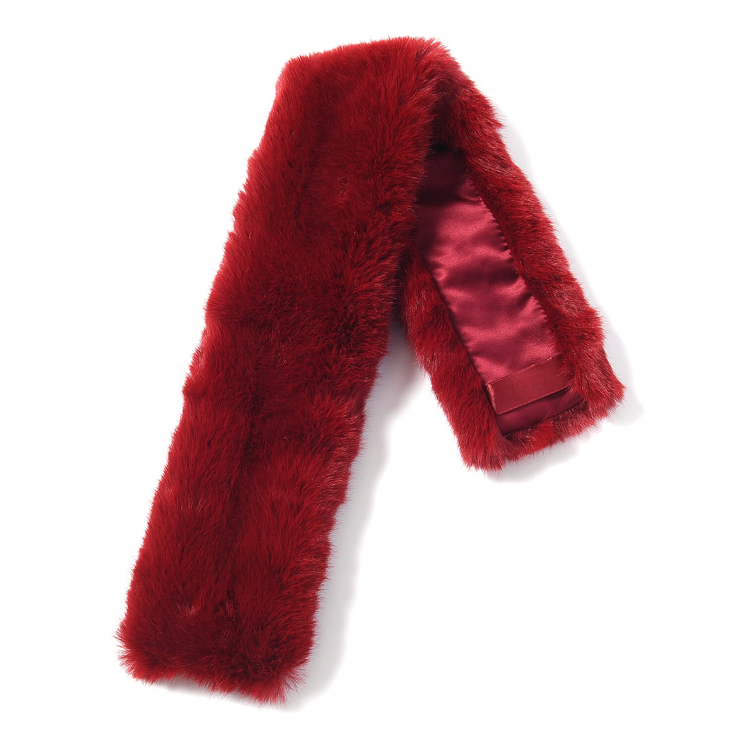 Wine Faux Fur Scarf (58x10cm) with Burgundy Leopard Print Satin Scarf (70x70cm)