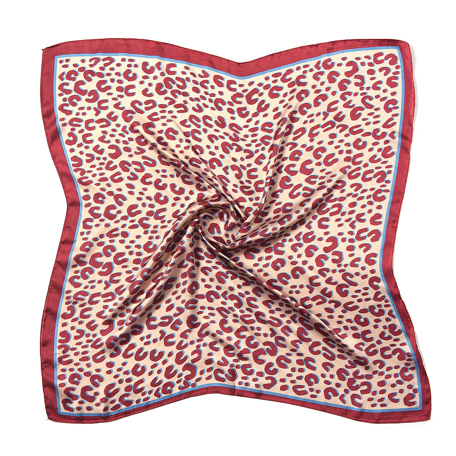 Wine Faux Fur Scarf (58x10cm) with Burgundy Leopard Print Satin Scarf (70x70cm)