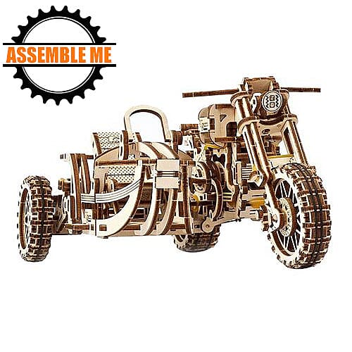 UGears Mechanical Scrambler UGR-10 Motorbike with Sidecar Wooden Model Kit