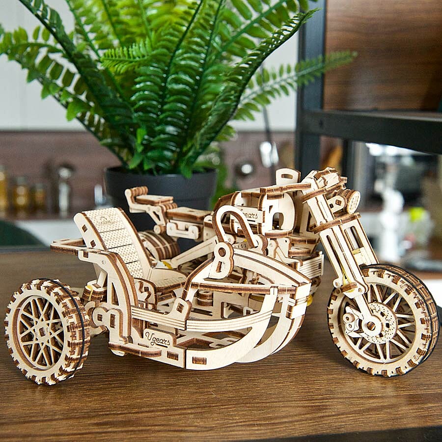 UGears Mechanical Scrambler UGR-10 Motorbike with Sidecar Wooden Model Kit
