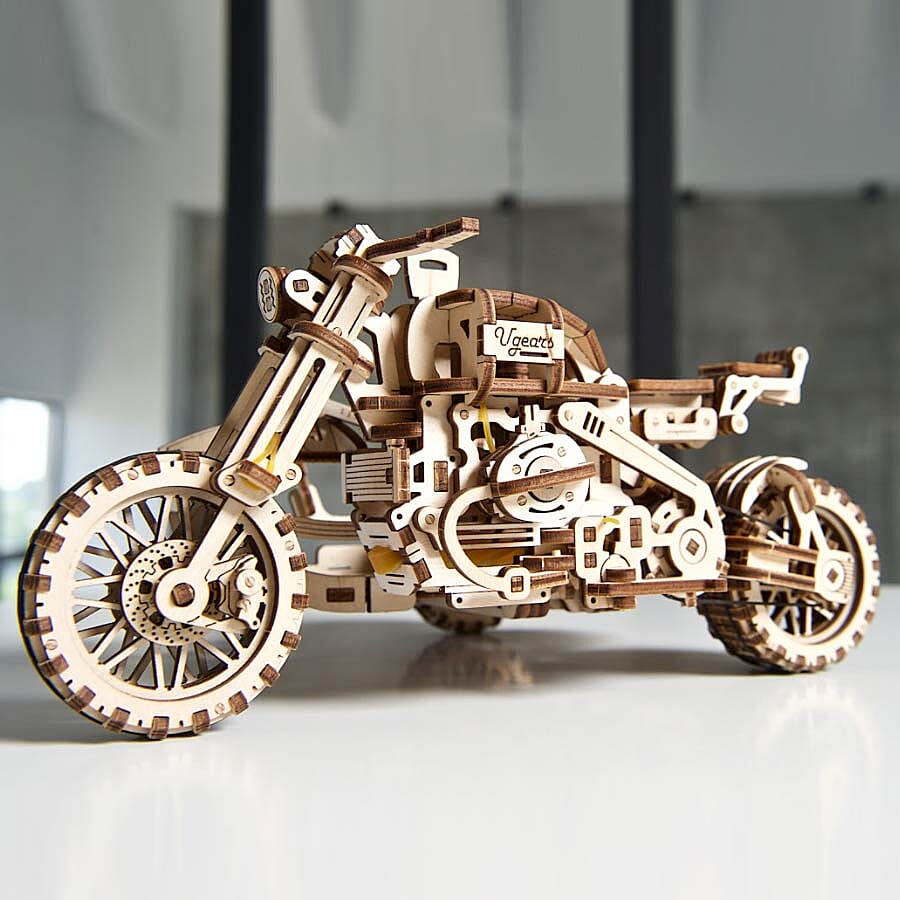 UGears Mechanical Scrambler UGR-10 Motorbike with Sidecar Wooden Model Kit