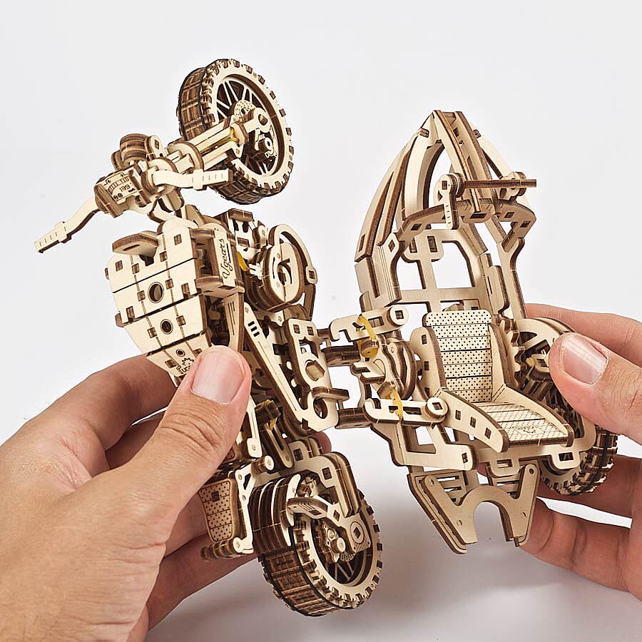 UGears Mechanical Scrambler UGR-10 Motorbike with Sidecar Wooden Model Kit