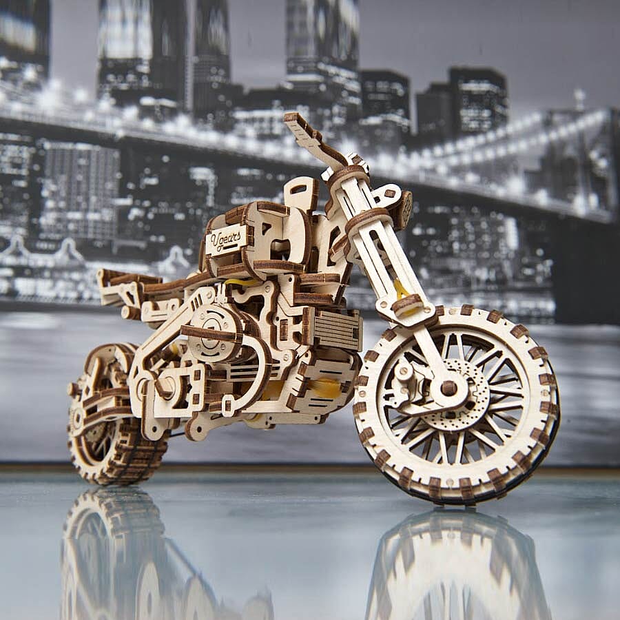 UGears Mechanical Scrambler UGR-10 Motorbike with Sidecar Wooden Model Kit
