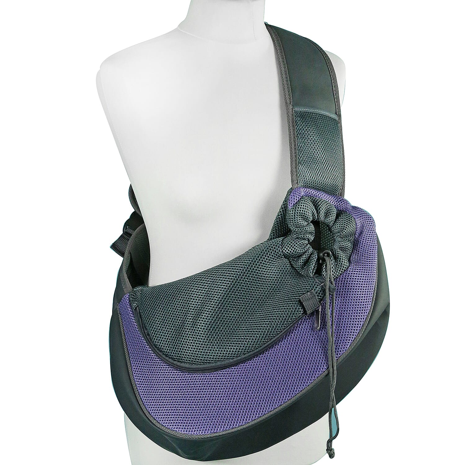 Grey and Purple Pet Bag with Shoulder Strap (Size 43x15x25cm)