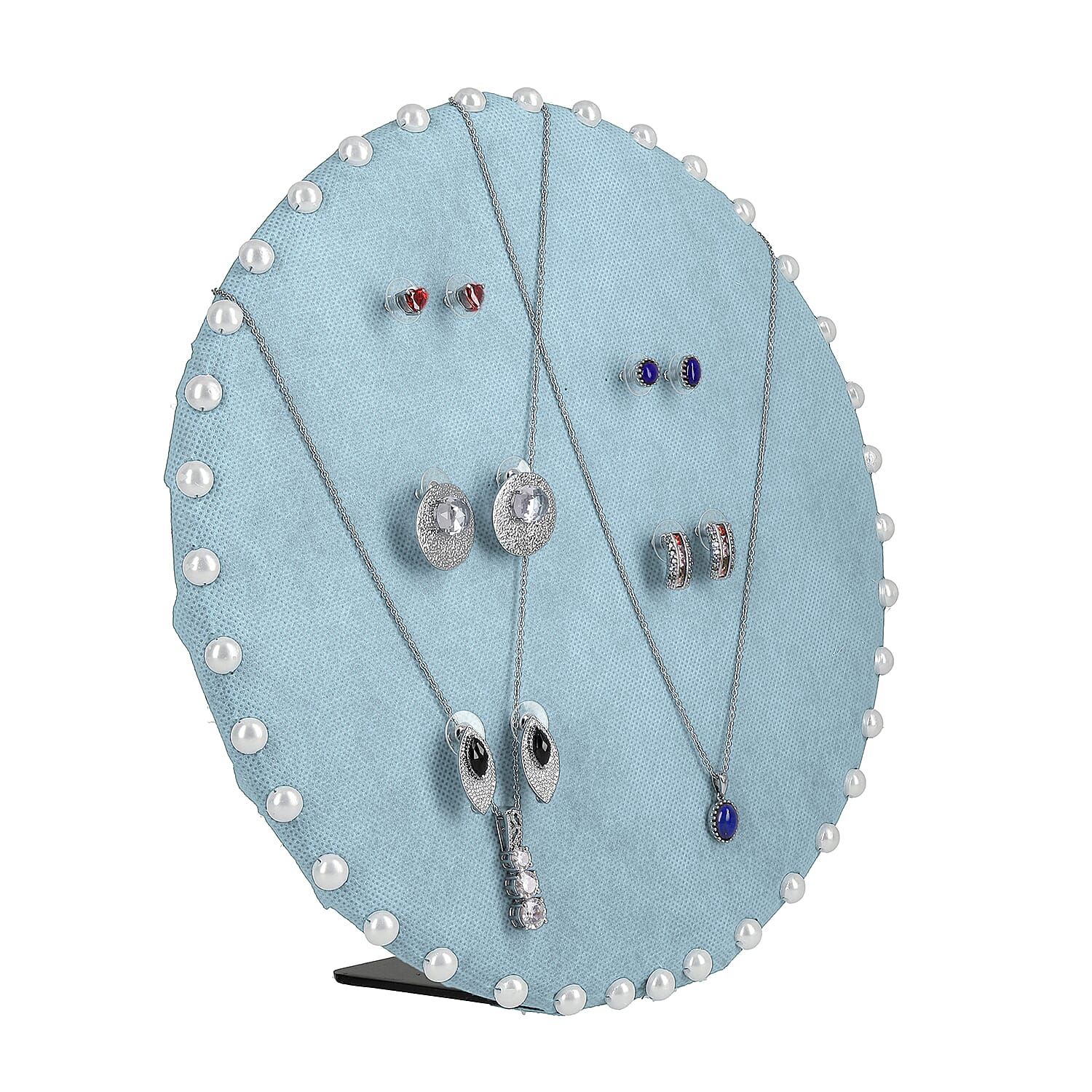 Table & Wall Jewellery Holder with Beaded Border (Colour- Blue; Dimension- 25.5 x 25.5 x 7 cm.; Weight- Approx 550 grms.)