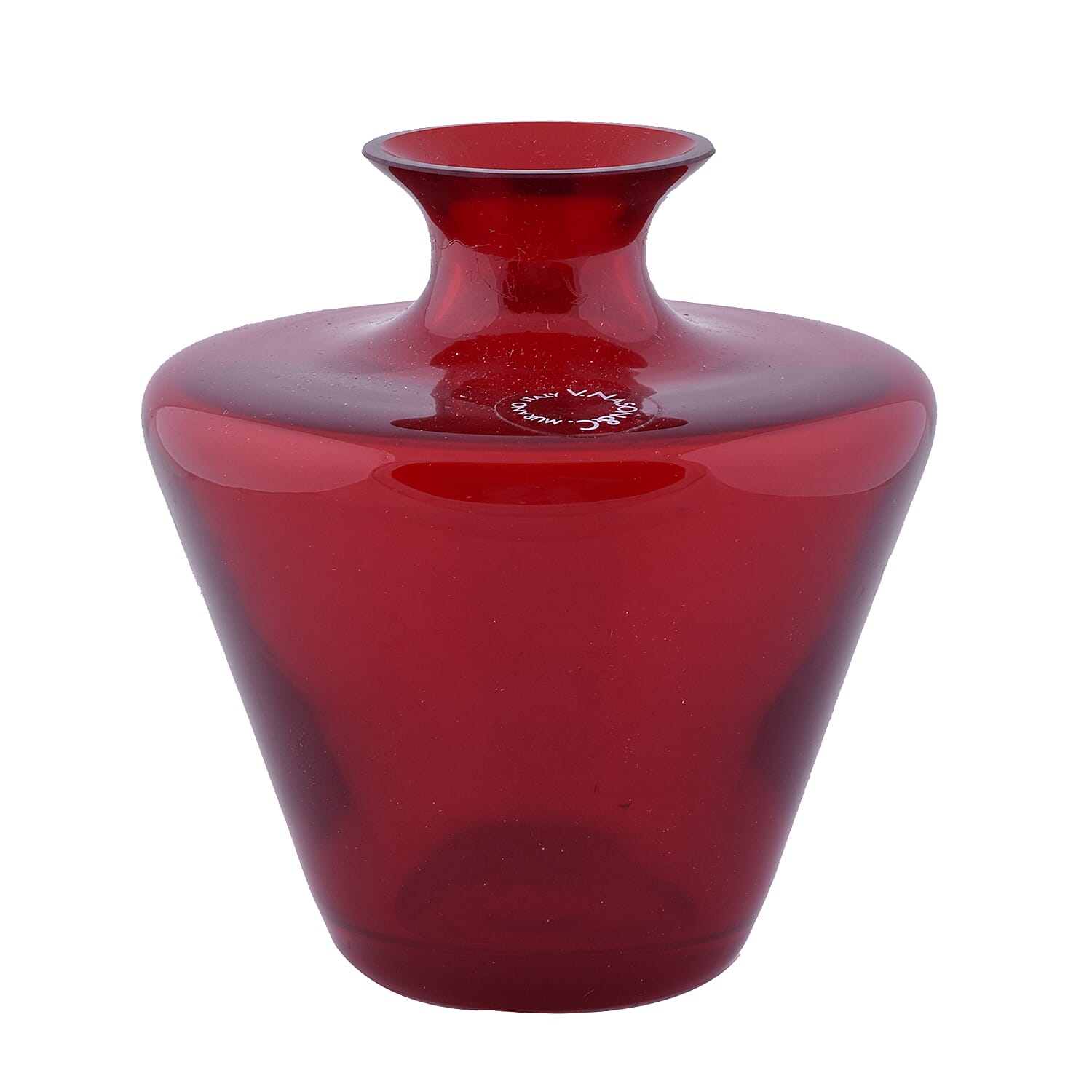 Made In Italy - Authentic Murano Pot Shape Glass Vase - Red