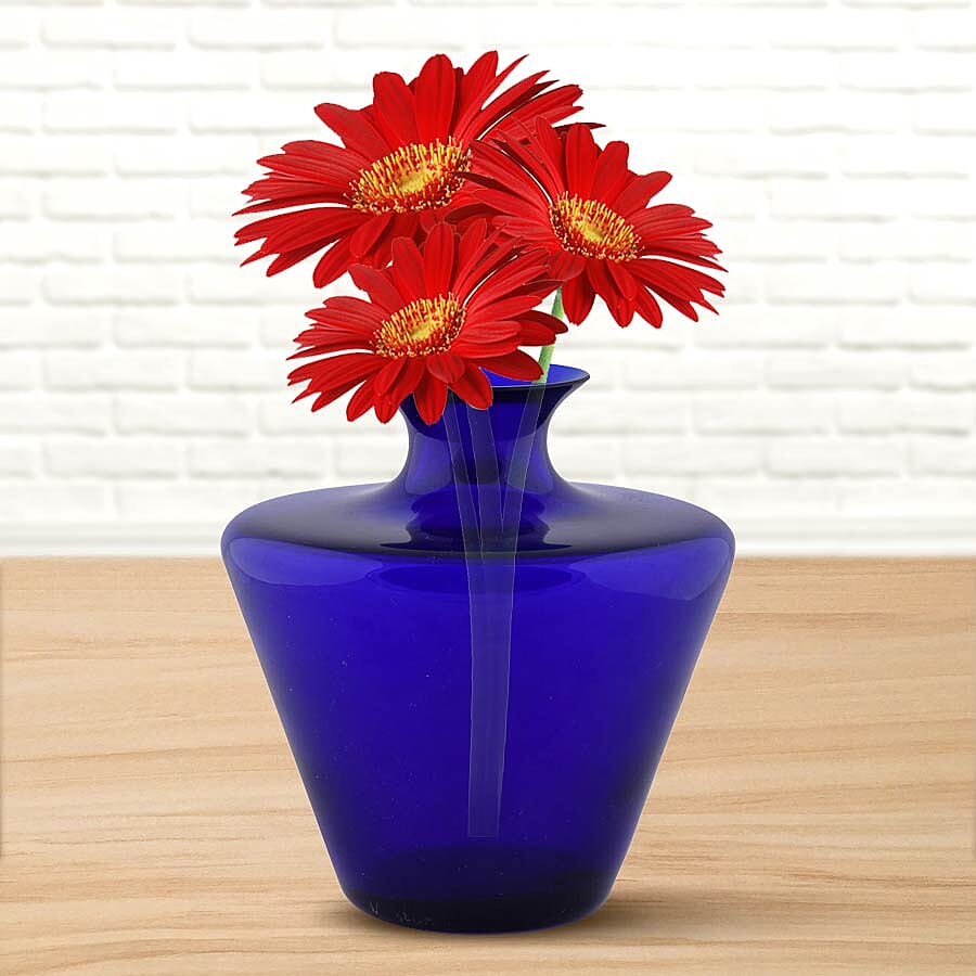 Made In Italy - Authentic Murano Pot Shape Glass Vase - Royal Blue