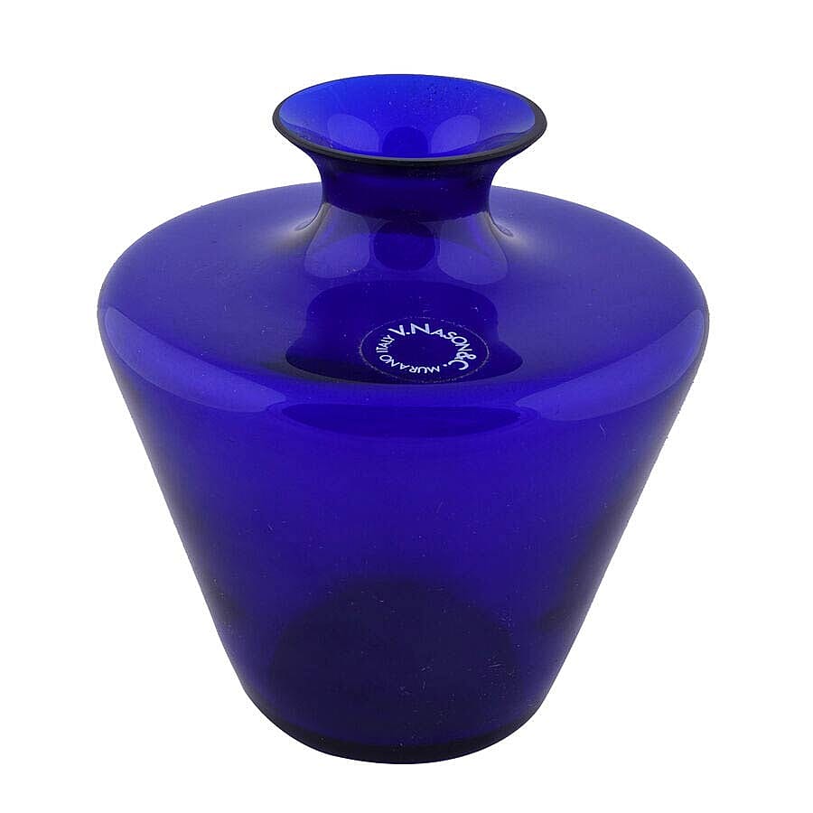 Made In Italy - Authentic Murano Pot Shape Glass Vase - Royal Blue