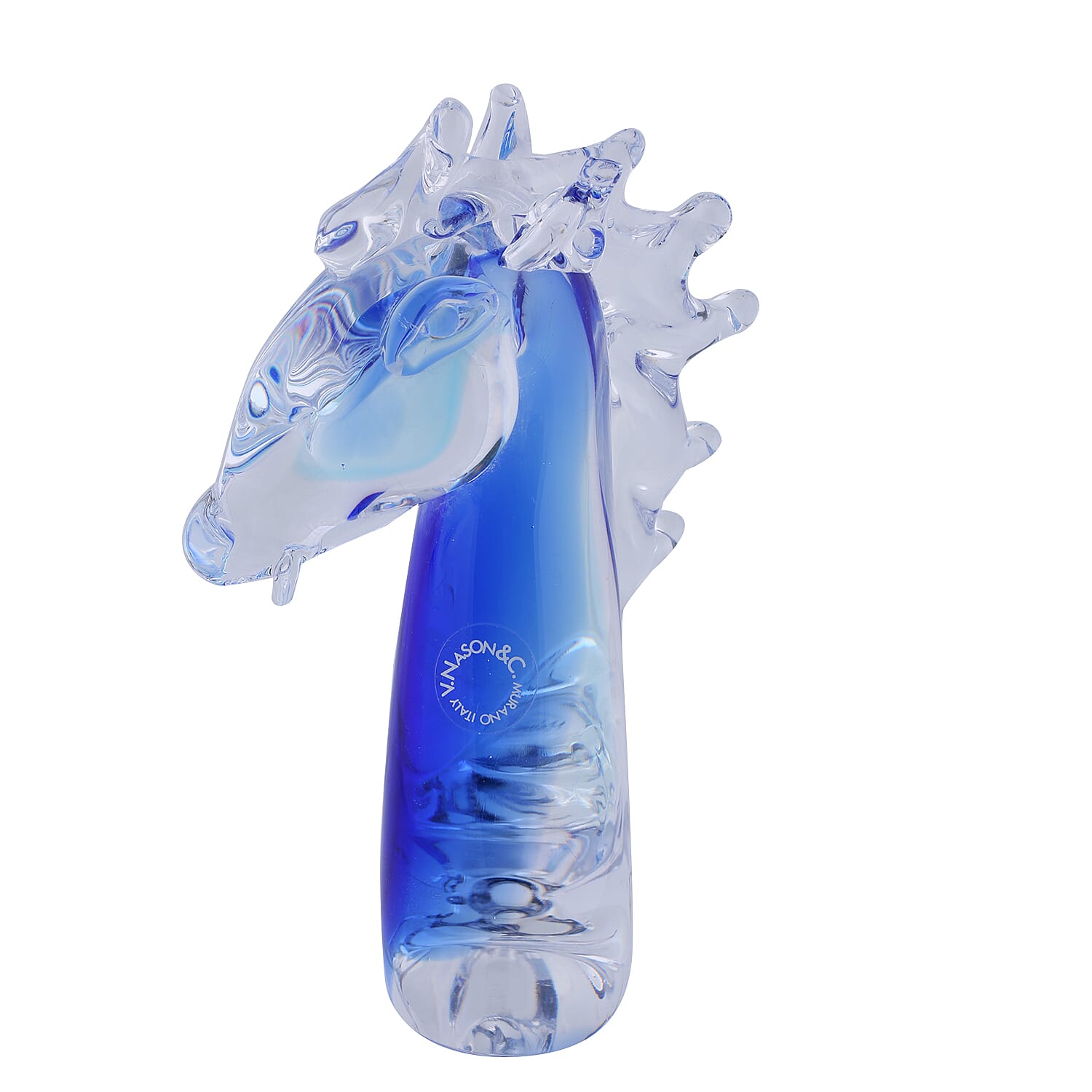 Made In Italy - Authentic Murano Glass Horse Head Figurine- Royal Blue