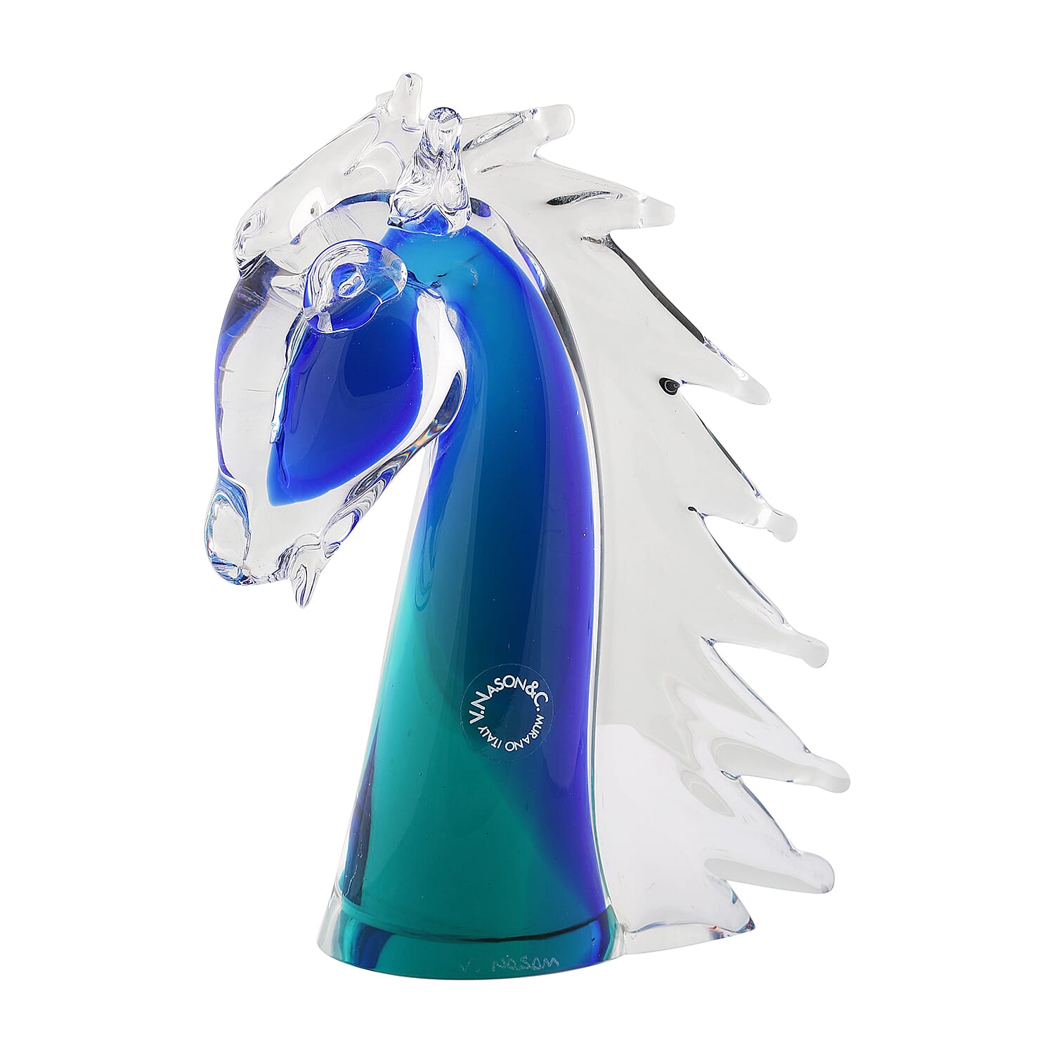 Made In Italy - Authentic Murano Glass Horse Head Figurine- Teal