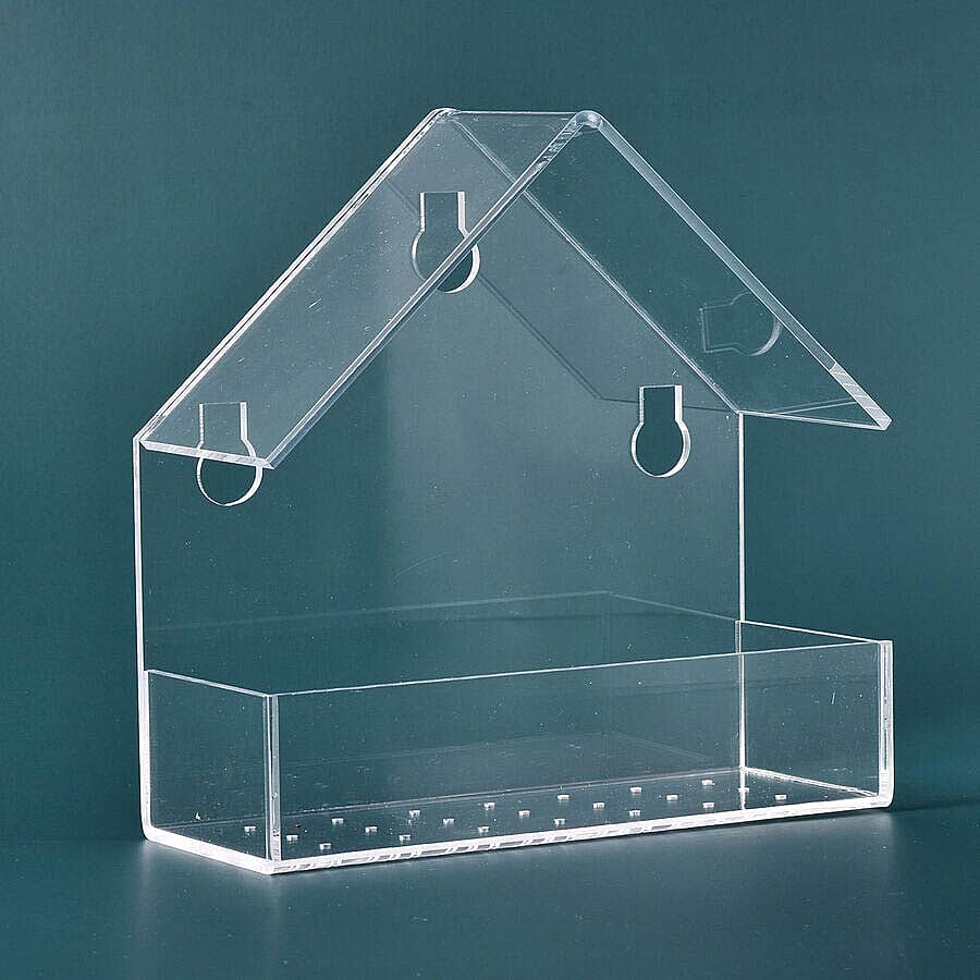 Transparent Acrylic Bird Feeder with Fixed Tray and 3 Suction Cups