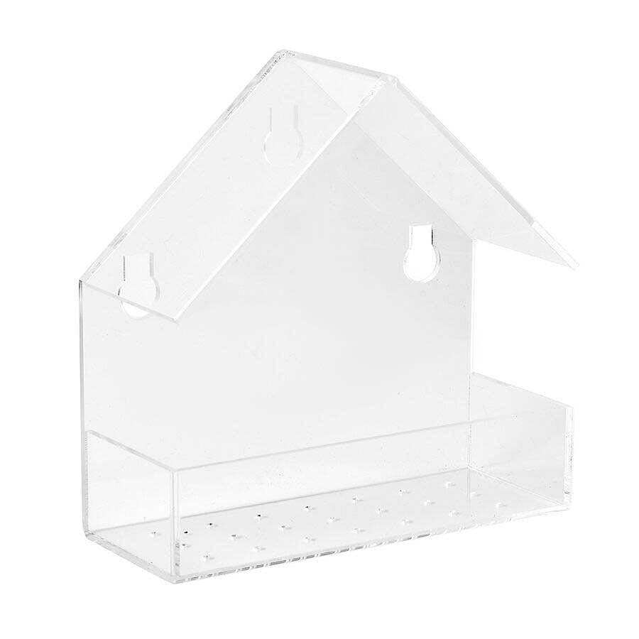 Transparent Acrylic Bird Feeder with Fixed Tray and 3 Suction Cups