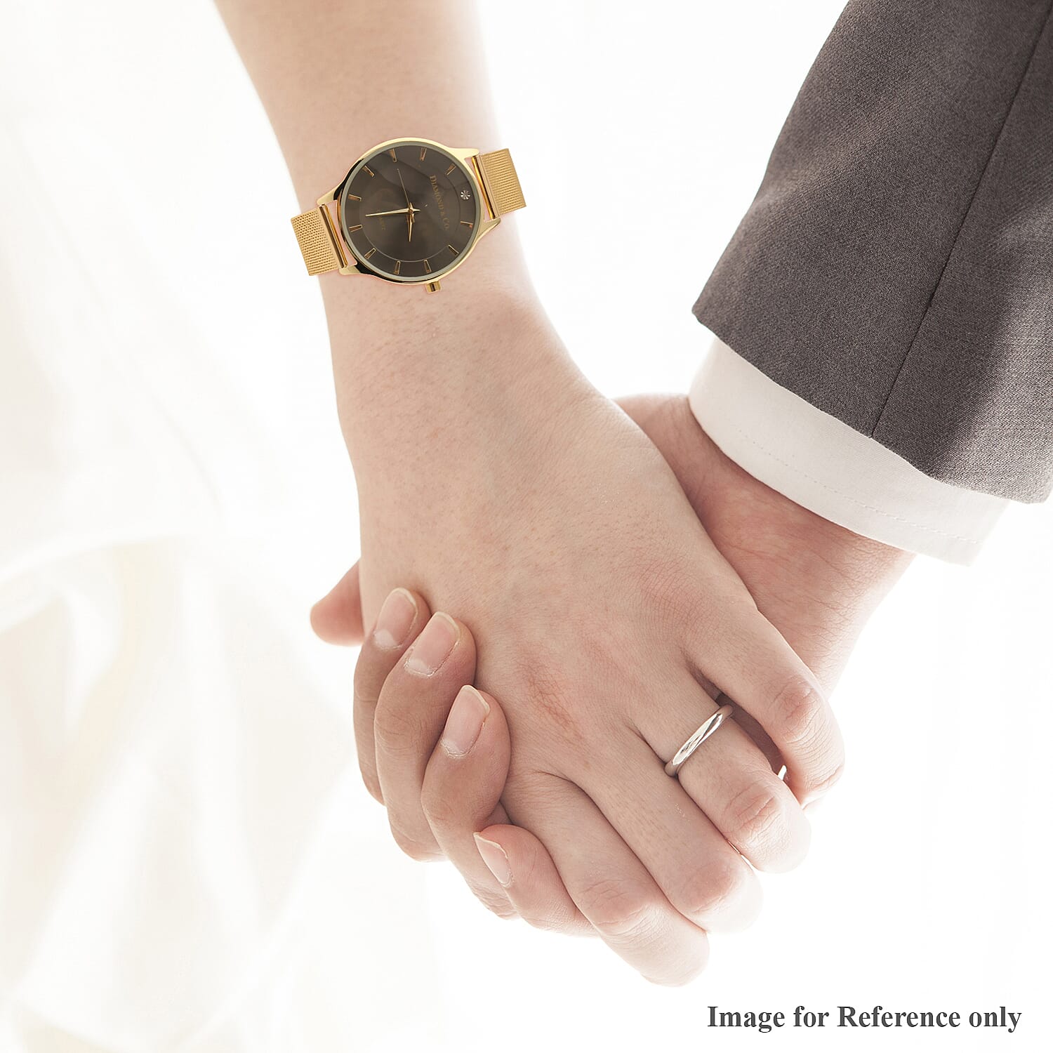 DIAMOND and CO LONDON Diamond Studded White Dial Bracelet Watch with a Stainless Steel Mesh Style Strap in Gold Tone